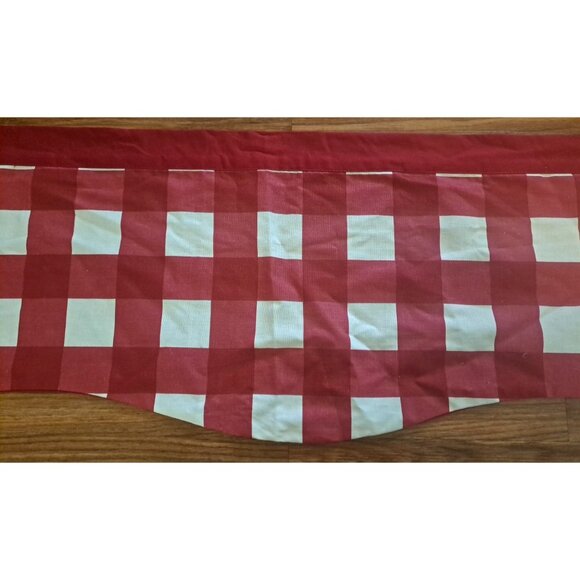 Red Plaid Curtain Valance Scalloped Checked Farmhouse Country Cottage 60x14 - Picture 2 of 4